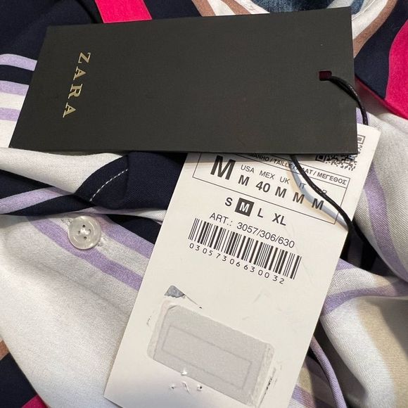 Zara Men's Relaxed Fit Short Sleeve Button Up Pink Blue Stripe Shirt Sz M NWT - Picture 8 of 16